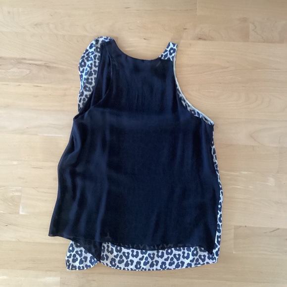 3.1 Phillip Lim Silk Leopard Print Solid Black Chiffon Combo Sleeveless Top Sz 4 - Picture 6 of 9